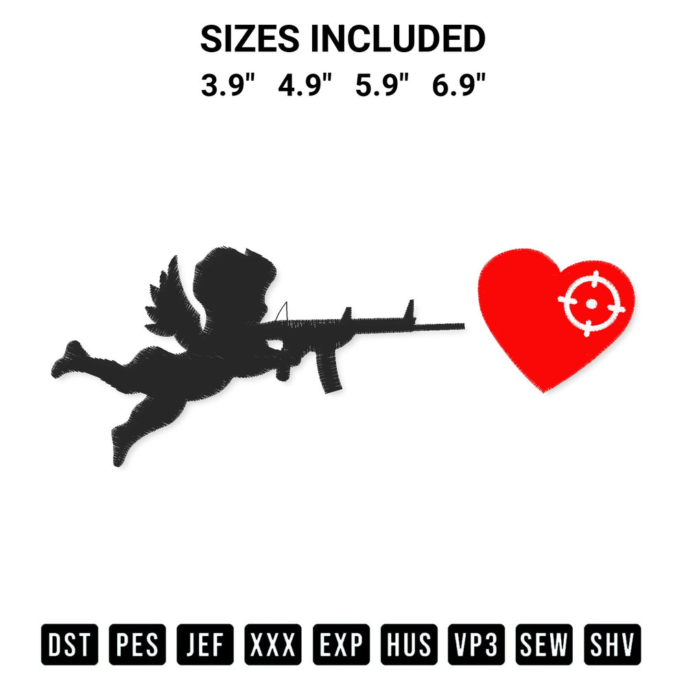 Looking for the perfect pattern? Download the Cupid With A Gun Embroidery Design embroidery design today at Designspacks.com. Crisp, clean stitching guaranteed. Available sizes: 3.9", 4.9", 5.9", 6.9".