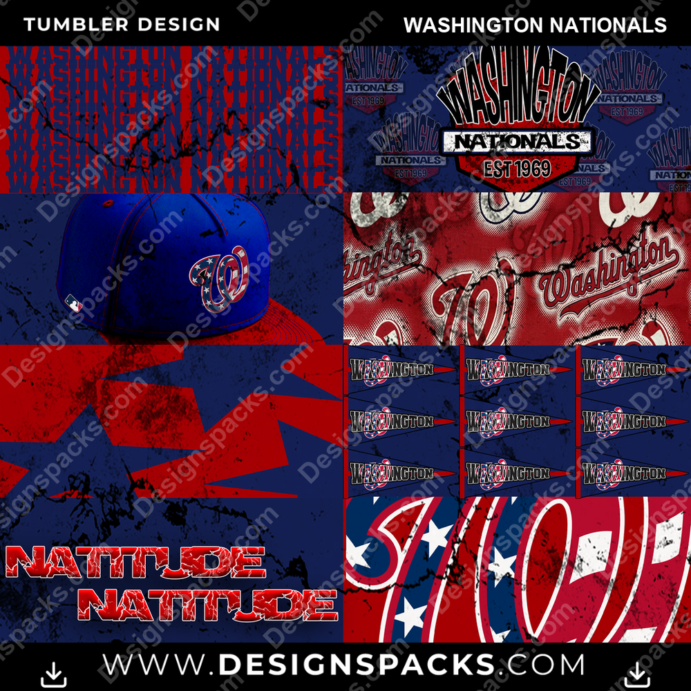 Baseball Distressed BG Washington Nationals Tumbler Digital Wrap Design
