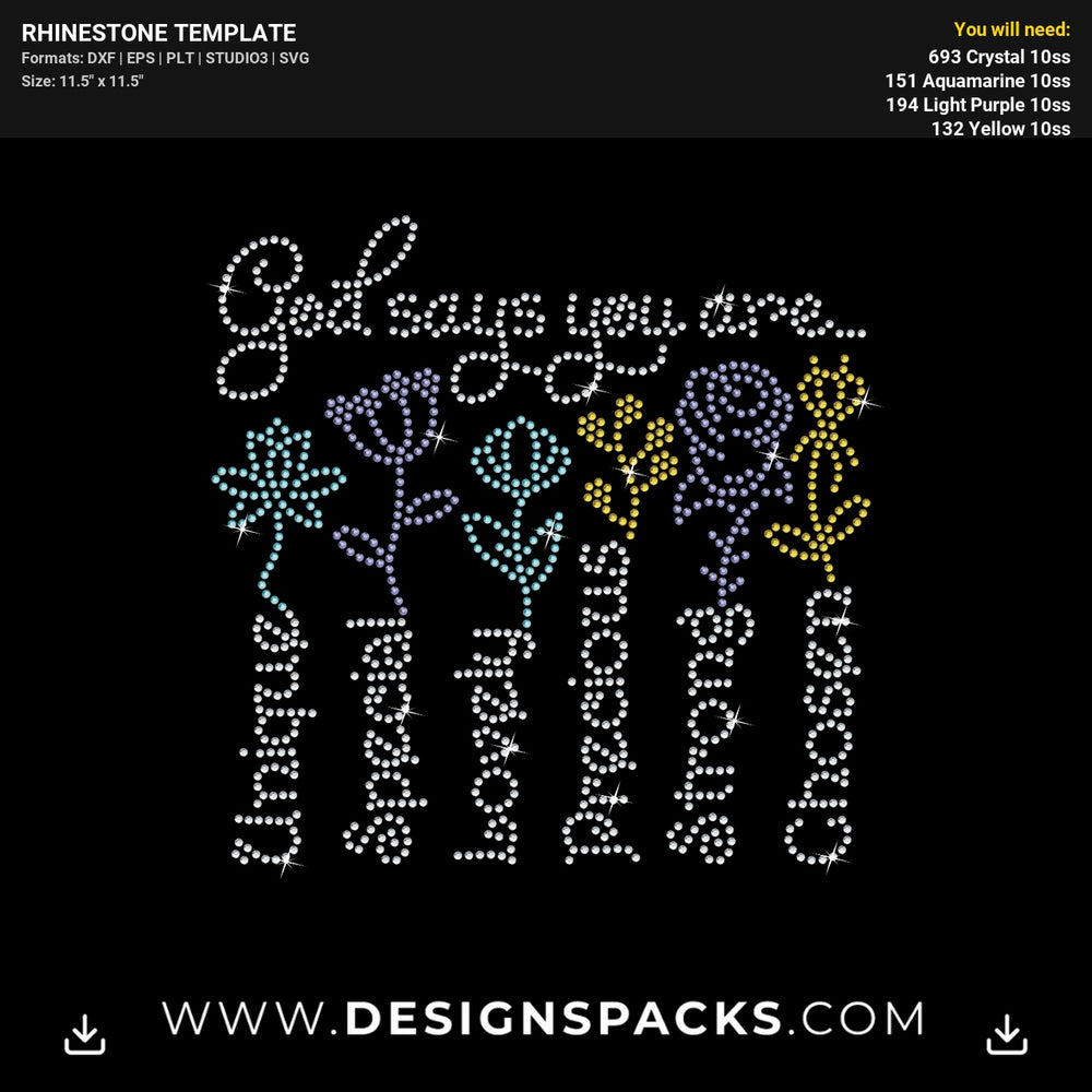 God Says You Are Unique Rhinestone Digital Template