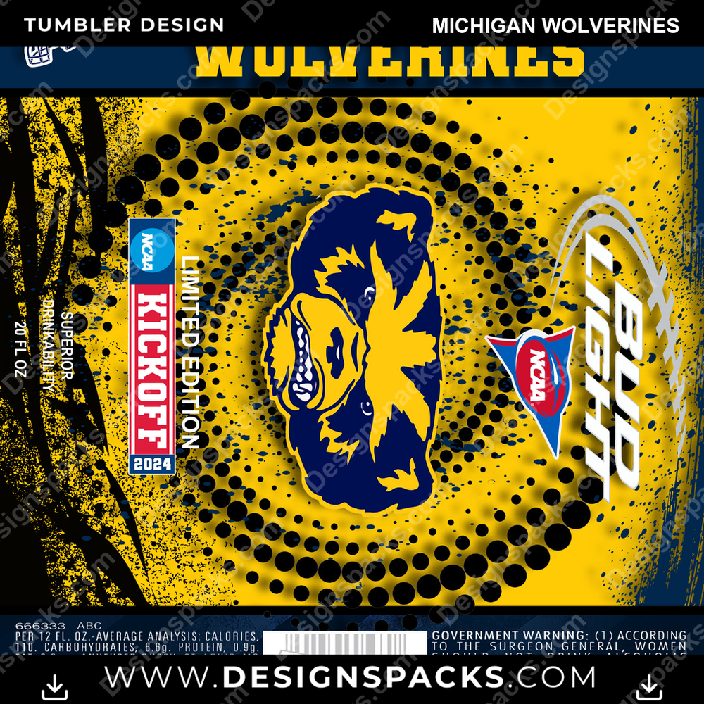 College Sport Bud Michigan Wolverines Tumbler Digital Wrap Design