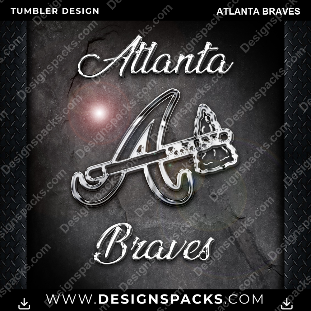 Baseball Chrome Atlanta Braves Tumbler Digital Wrap Design