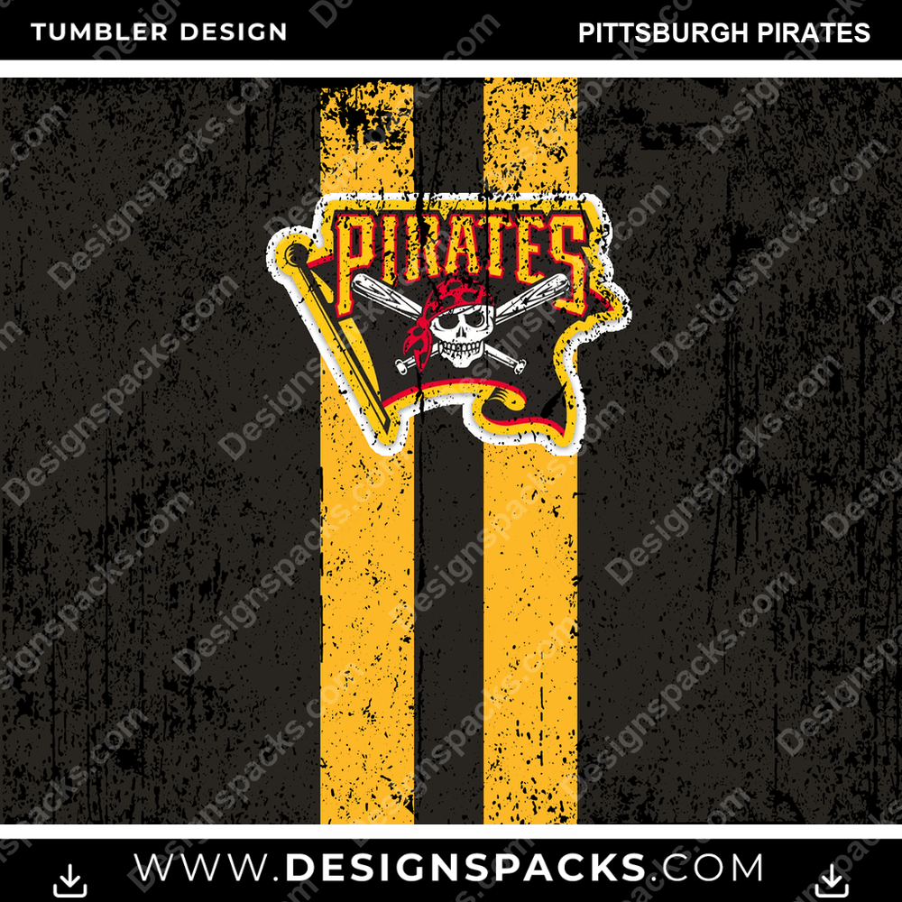 Baseball Grunge Style Pittsburgh Pirates Tumbler Digital Wrap Design