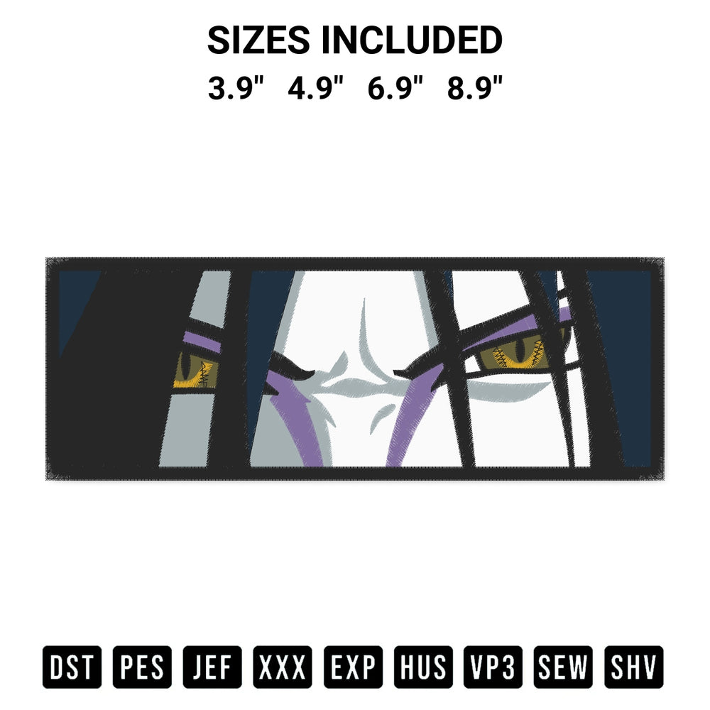 Stitch like a pro with the Orochimaru Naruto Embroidery Design embroidery pattern from Designspacks.com. High-quality digital machine embroidery file. Available sizes: 3.9", 4.9", 6.9", 8.9".
