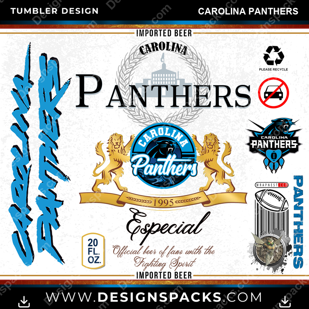 Diseño de Envoltura Digital para Vaso Modelo de Fútbol Carolina Panthers