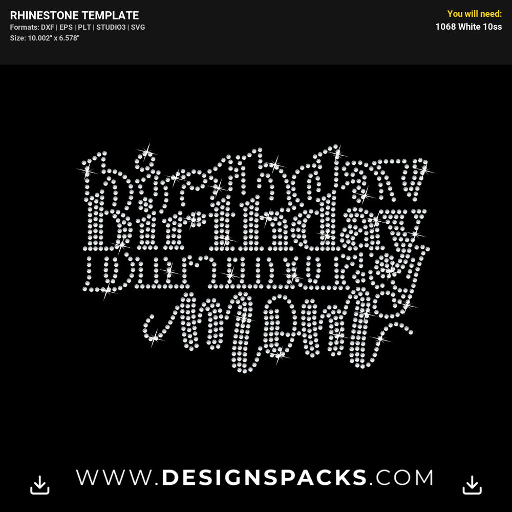 Stacked Birthday Mom Rhinestone Digital Template