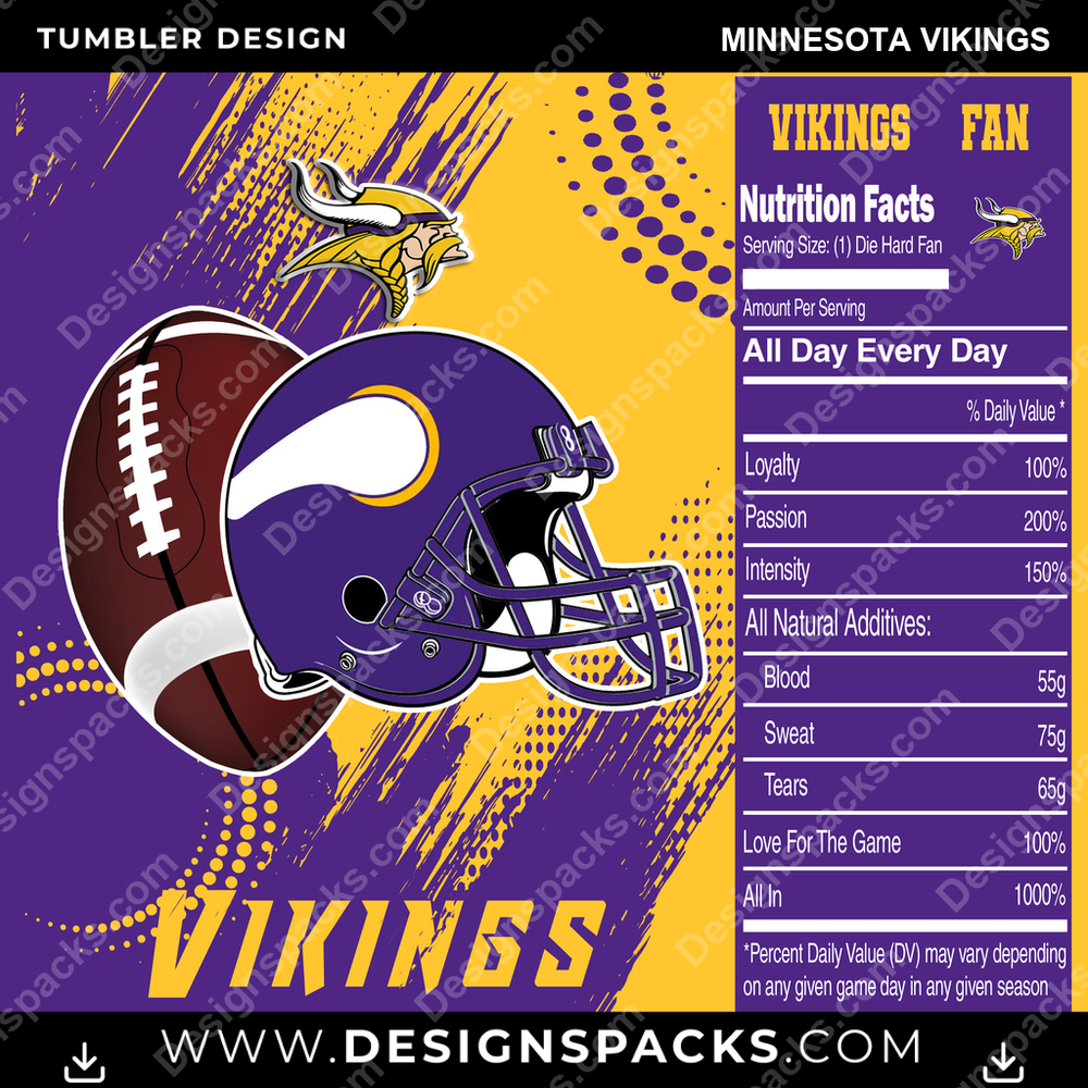 Football Team Fan Minnesota Vikings NFL Football Tumbler Digital Wrap Design Download