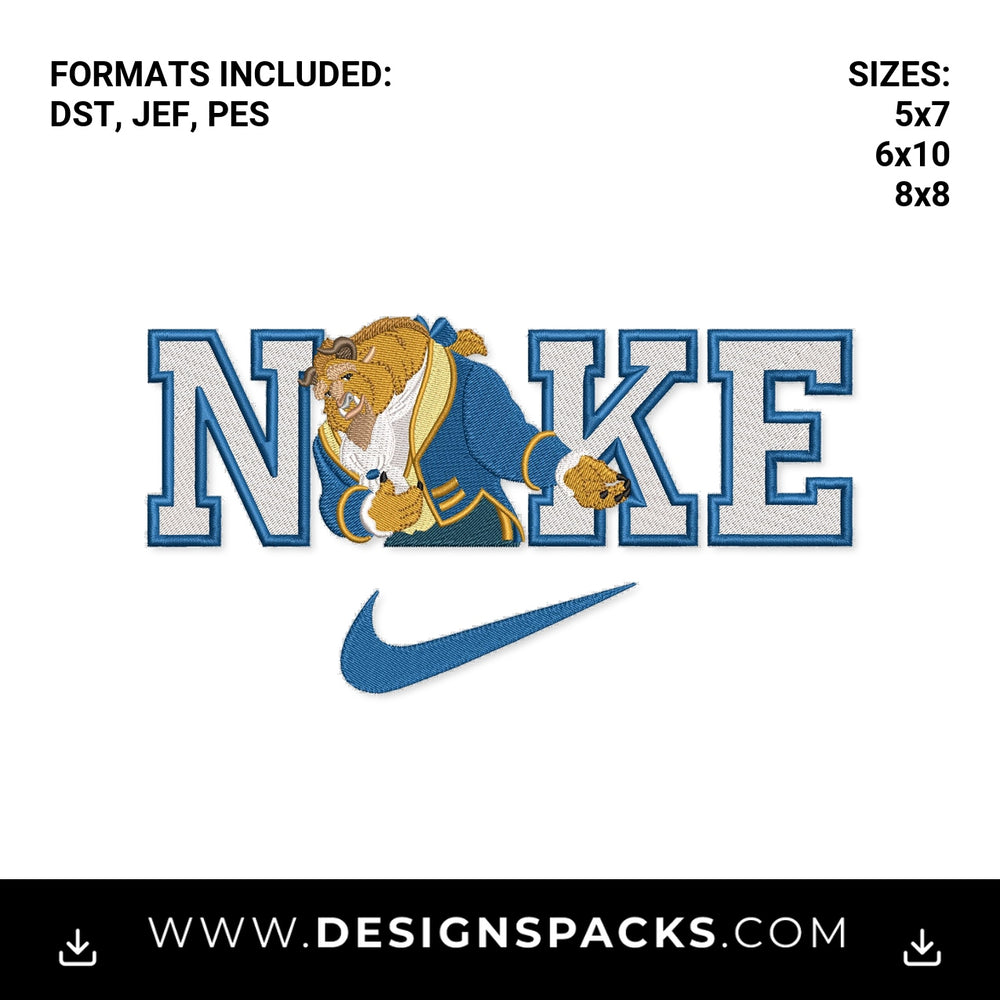 Beauty and the Beast Nike Swoosh Embroidery Design - Instant digital download pattern at Designspacks.com