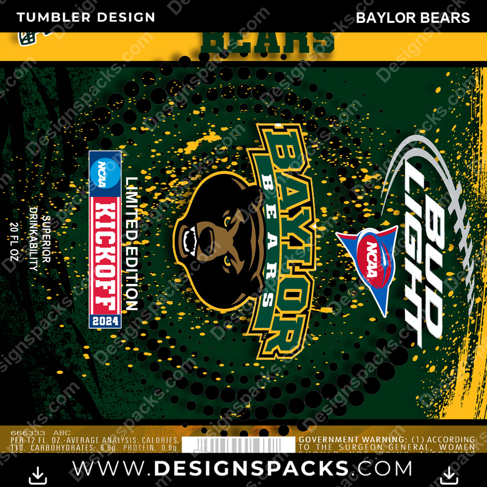 College Sport Bud Baylor Bears Tumbler Digital Wrap Design