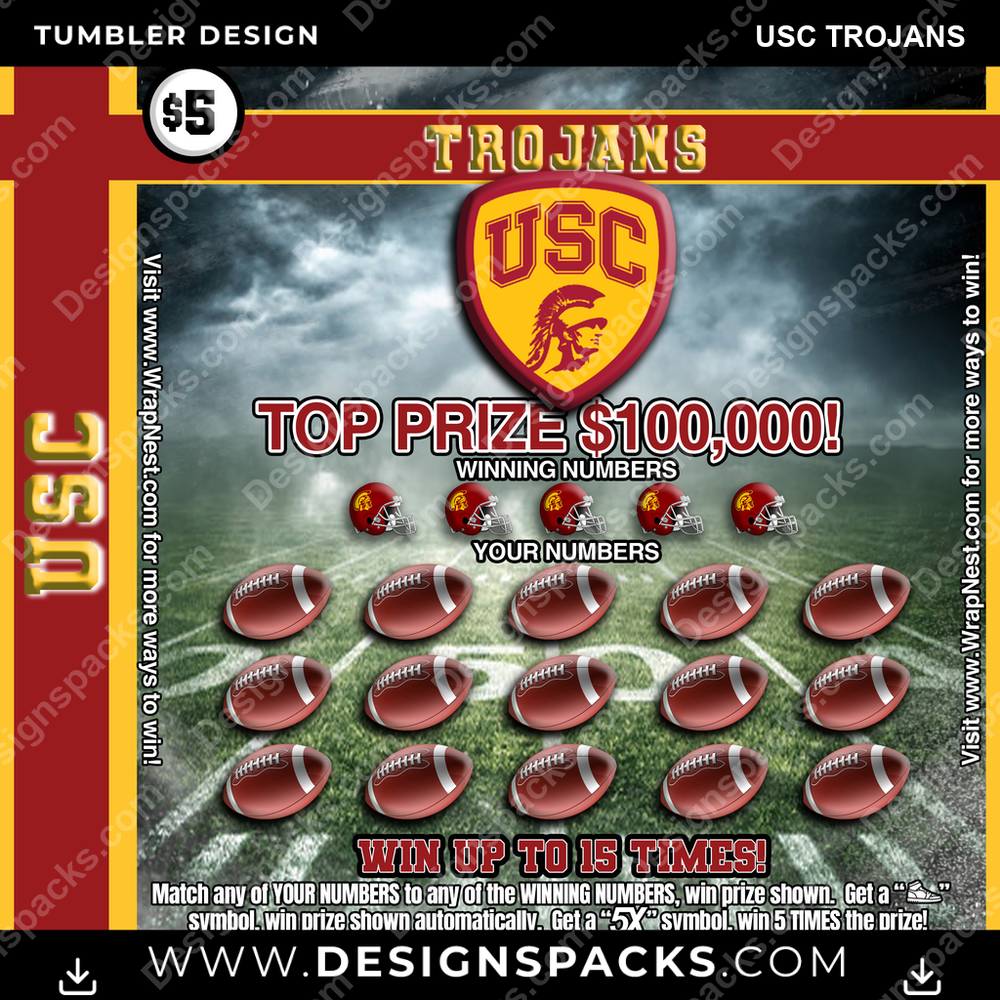 College Sport Lottery Ticket (FOOTBALL) USC Trojans Tumbler Digital Wrap Design