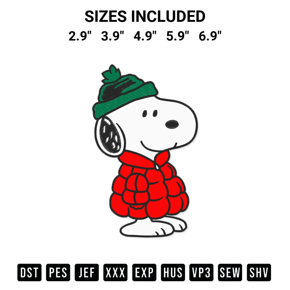 Stitch like a pro with the Snoopy Red Puffer Jacket Embroidery Design embroidery pattern from Designspacks.com. High-quality digital machine embroidery file. Available sizes: 2.9", 3.9", 4.9", 5.9", 6.9".