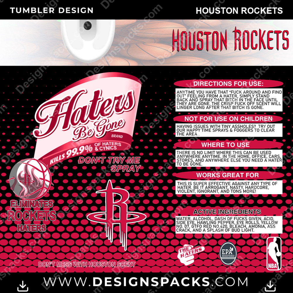 Basketball Haters Be Gone Houston Rockets Tumbler Digital Wrap Design