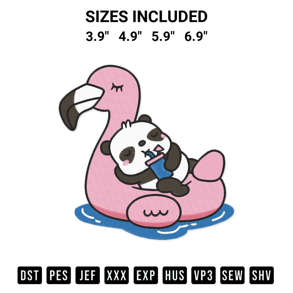 Stitch like a pro with the Panda On Flamingo Pool Float Embroidery Design embroidery pattern from Designspacks.com. High-quality digital machine embroidery file. Available sizes: 3.9", 4.9", 5.9", 6.9".