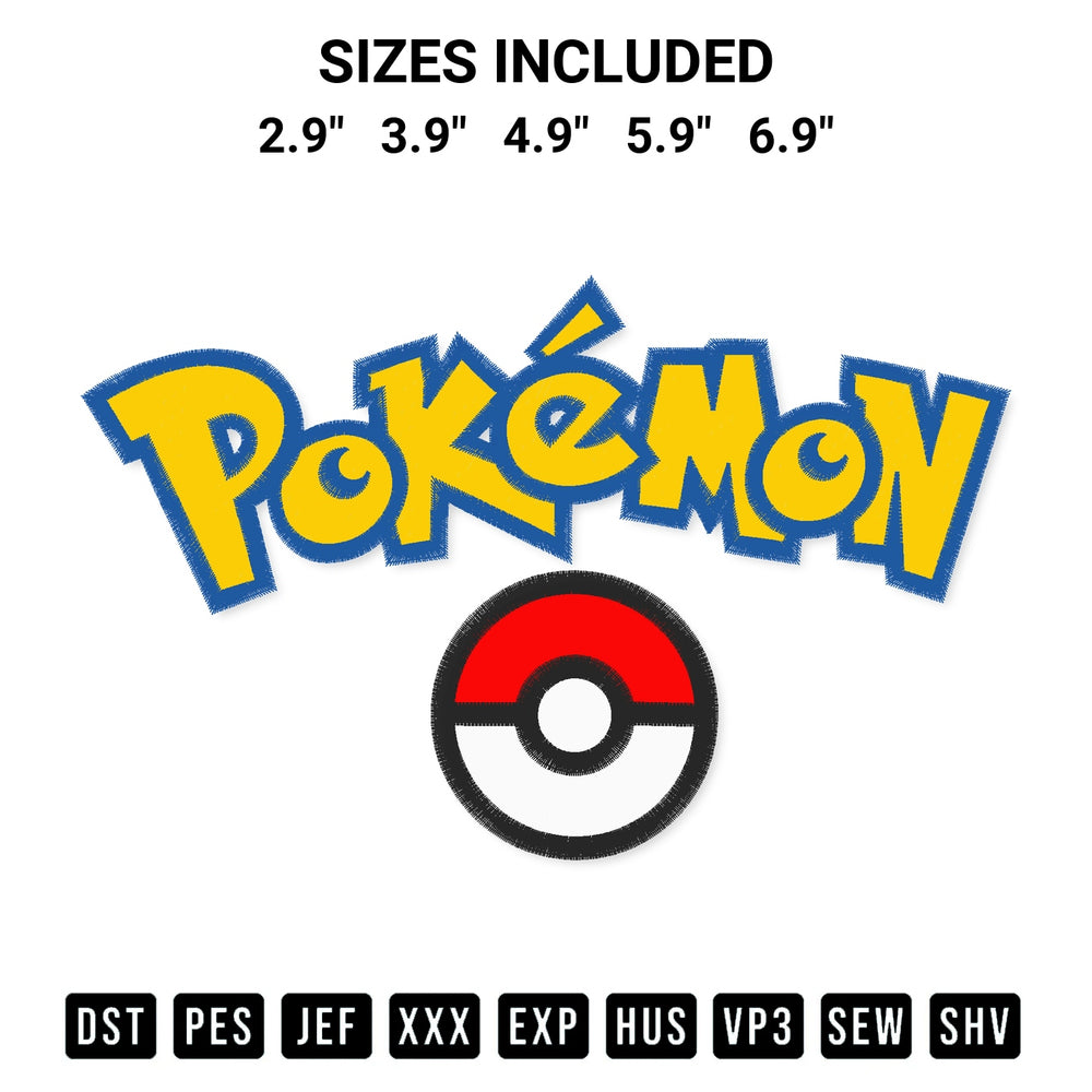 Get the Pokemon Logo Embroidery Design embroidery design for your custom crafts! Premium digitized files available for instant download at Designspacks.com. Available sizes: 2.9", 3.9", 4.9", 5.9", 6.9".