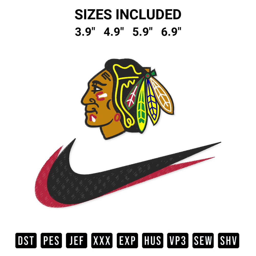 Elevate your next project with our Chicago Blackhawks Swoosh Embroidery Design embroidery file. Shop high-quality digital patterns instantly at Designspacks.com. Available sizes: 3.9", 4.9", 5.9", 6.9".