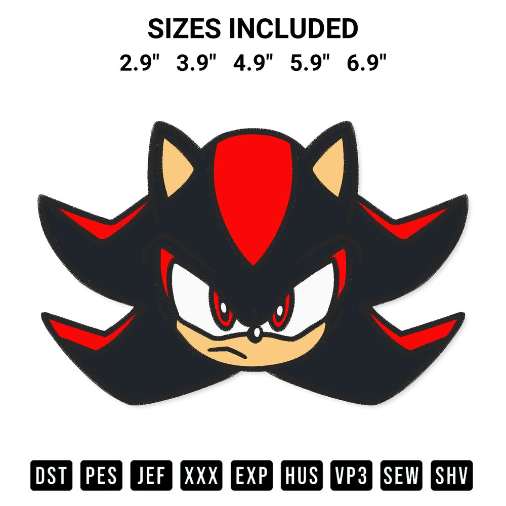 Transform your fabrics with the Shadow The Hedgehog Head Embroidery Design embroidery design. Instant access to premium digitized patterns at Designspacks.com. Available sizes: 2.9", 3.9", 4.9", 5.9", 6.9".
