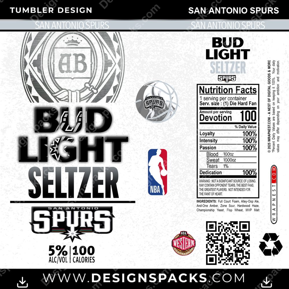 Basketball Bud Light Seltzer San Antonio Spurs Tumbler Digital Wrap Design