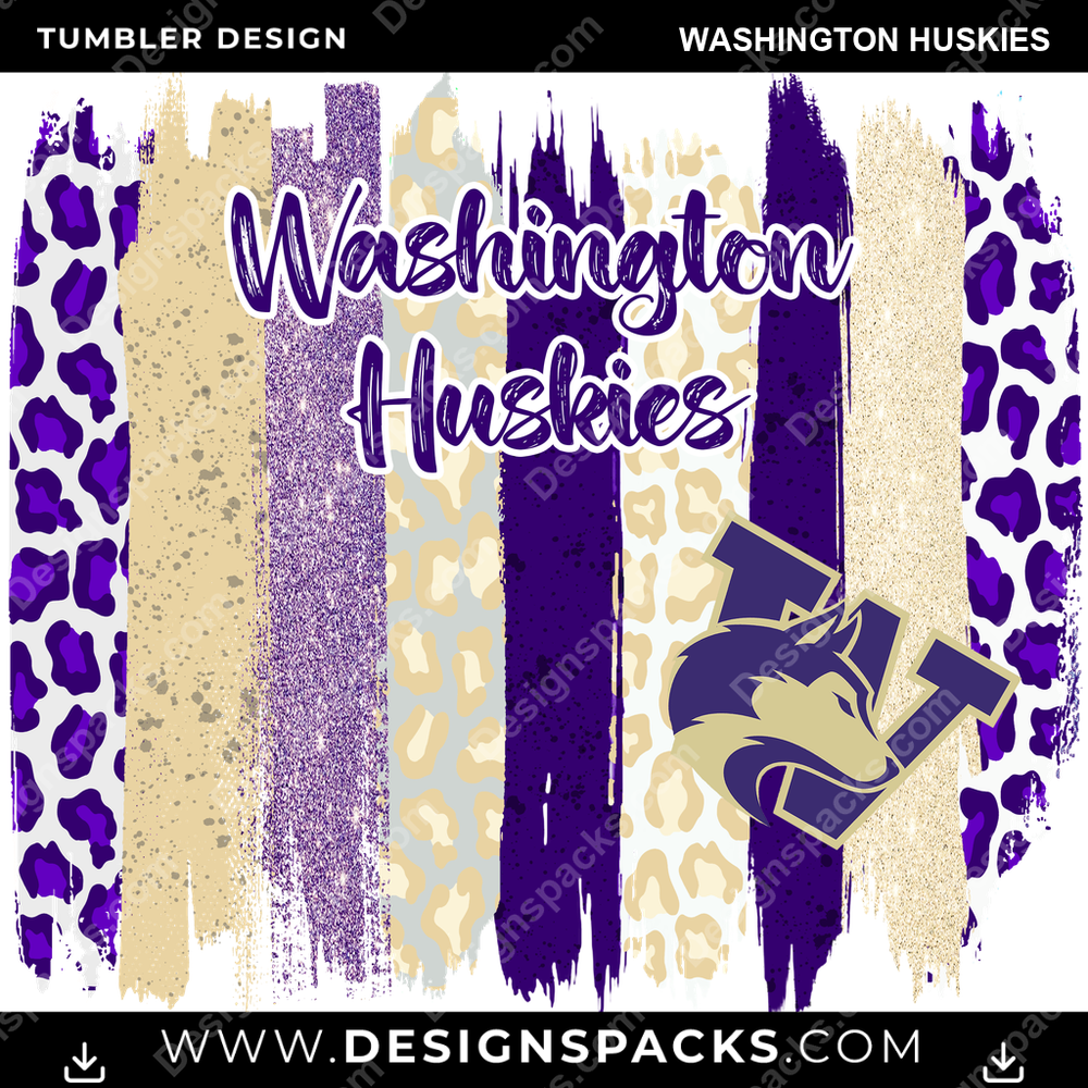 College Sport Brush Strokes Washington Huskies NCAA College Sport Tumbler Digital Wrap Design Download