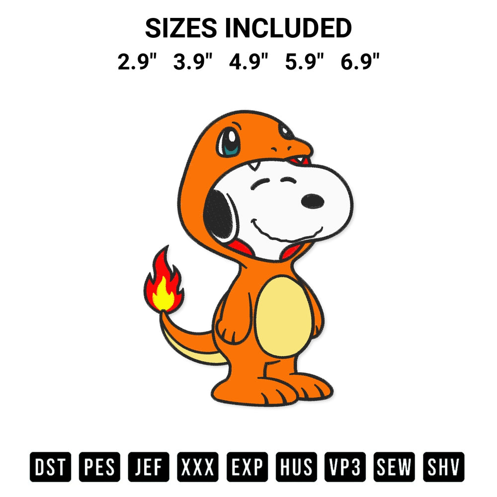 Download the Snoopy As Charmander Embroidery Design machine embroidery design exclusively at Designspacks.com. Premium digitized pattern for apparel and DIY crafts. Available sizes: 2.9", 3.9", 4.9", 5.9", 6.9".