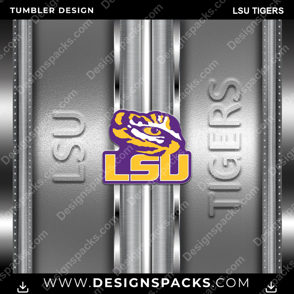College Sport Metallic LSU Tigers NCAA College Sport Tumbler Digital Wrap Design Download