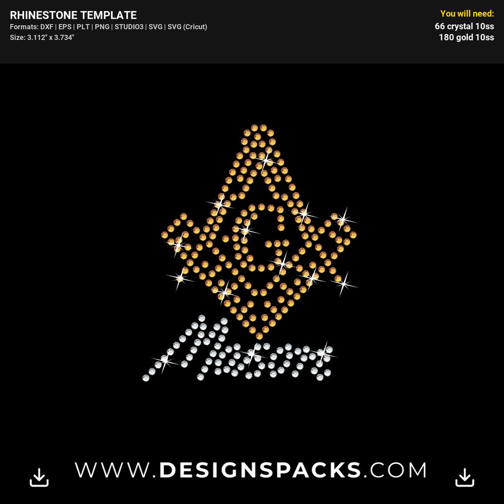 Masonic Emblem Face Mask Design Rhinestone Digital Template