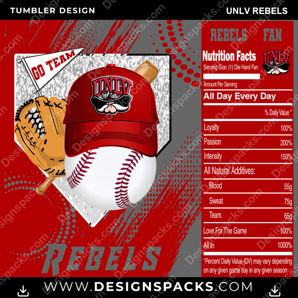 College Sport Team Fan BaseBall UNLV Rebels NCAA College Sport Tumbler Digital Wrap Design Download