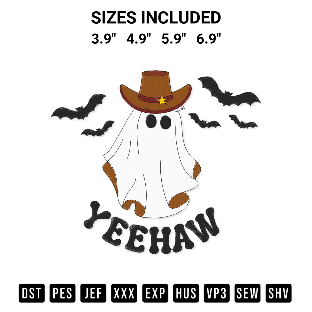 Stitch like a pro with the Cowboy Ghost Yeehaw Embroidery Design embroidery pattern from Designspacks.com. High-quality digital machine embroidery file. Available sizes: 3.9", 4.9", 5.9", 6.9".