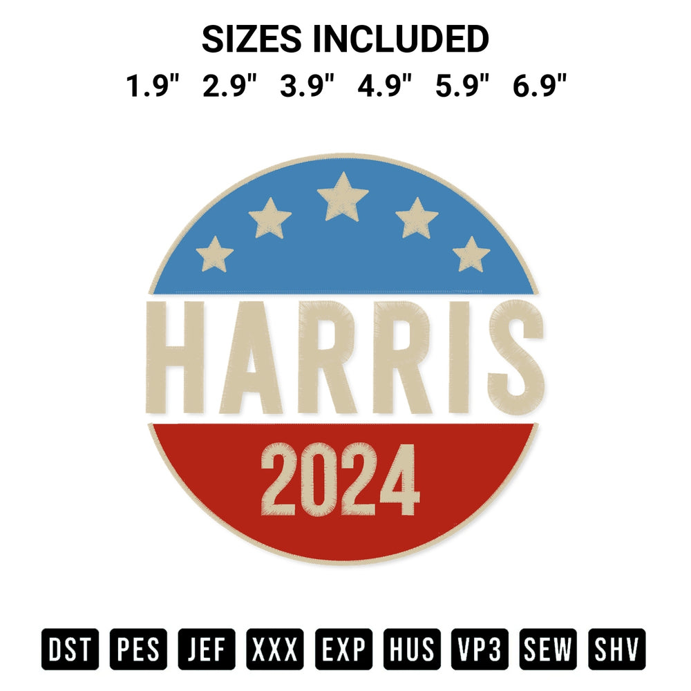 Transform your fabrics with the Harris 2024 Embroidery Design embroidery design. Instant access to premium digitized patterns at Designspacks.com. Available sizes: 1.9", 2.9", 3.9", 4.9", 5.9", 6.9".