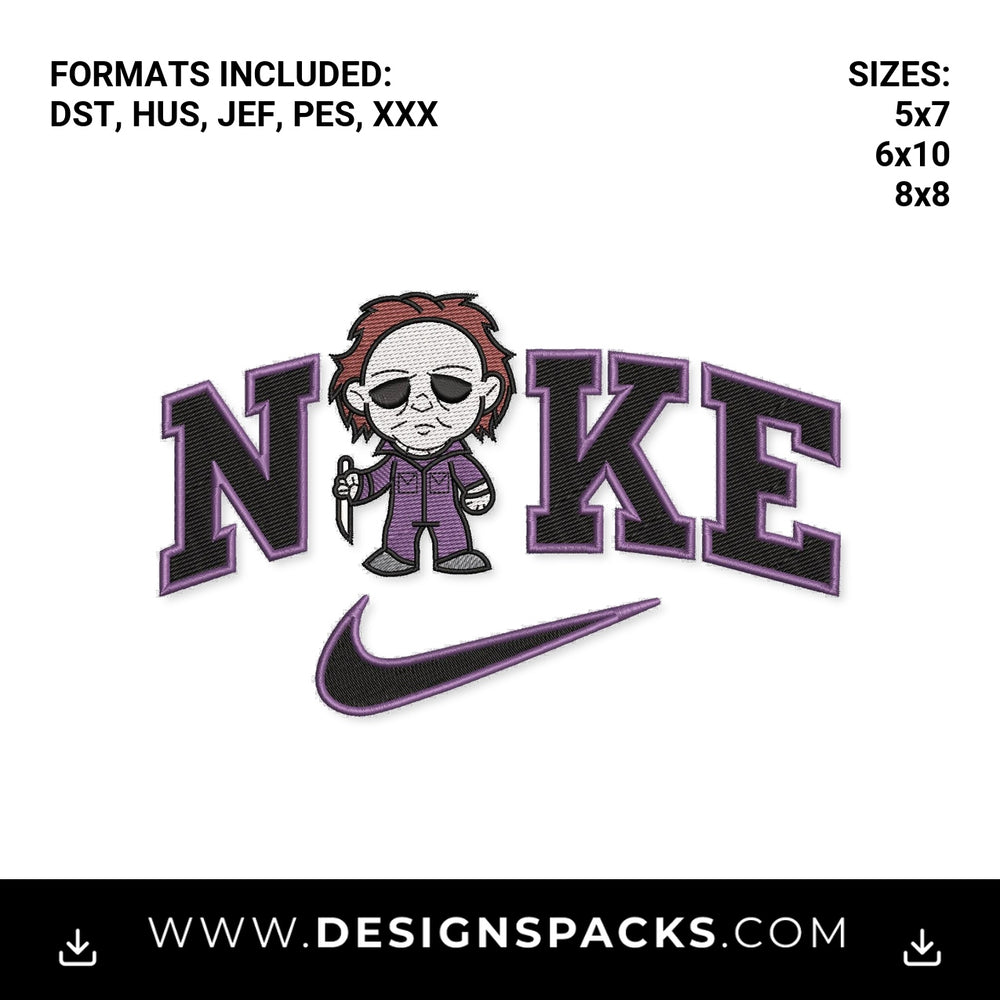 Michael Myers Halloween Swoosh Logo Embroidery Design - Instant digital download pattern at Designspacks.com