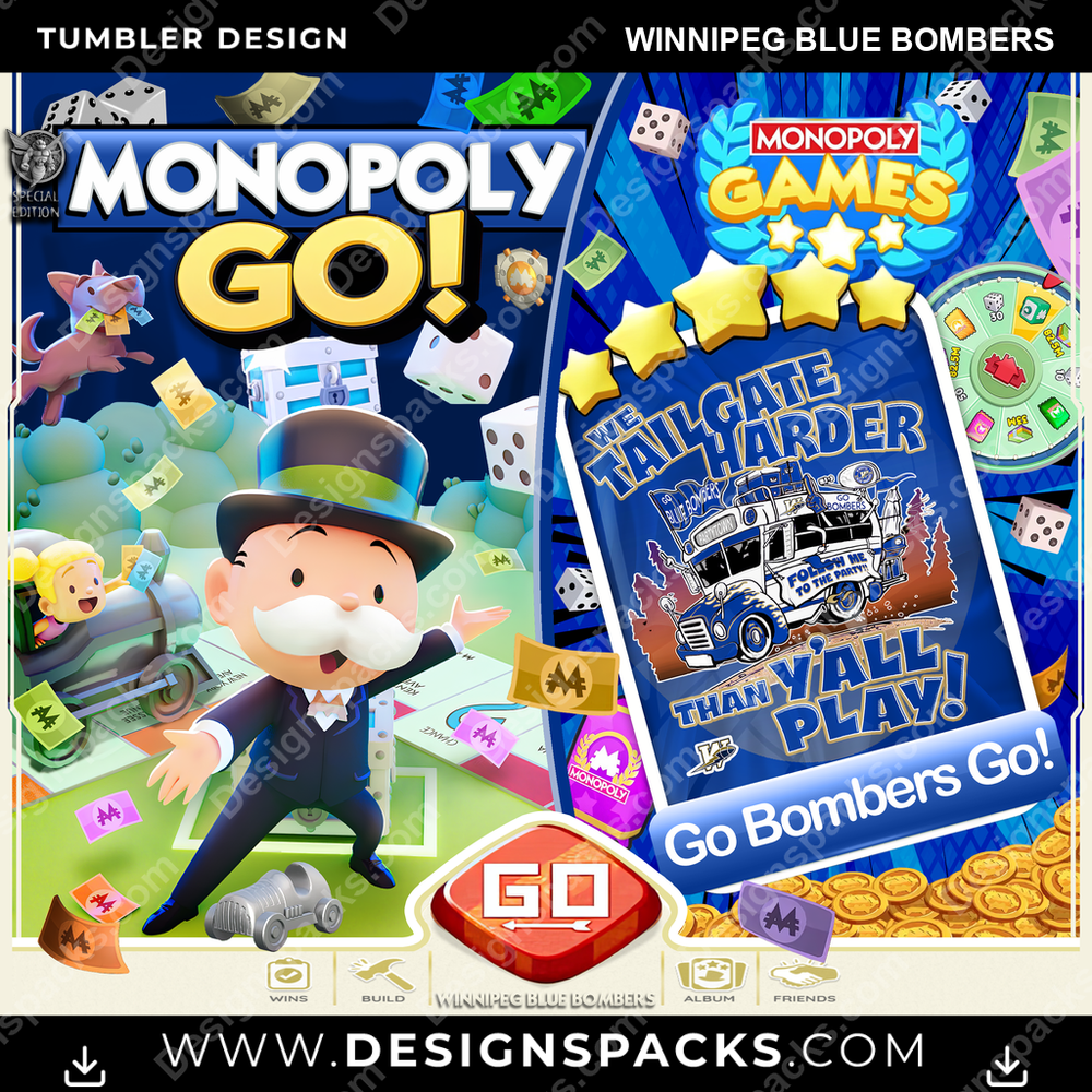 Canada Football Monopoly Go! Winnipeg Blue Bombers CFL Canada Tumbler Digital Wrap Design Download
