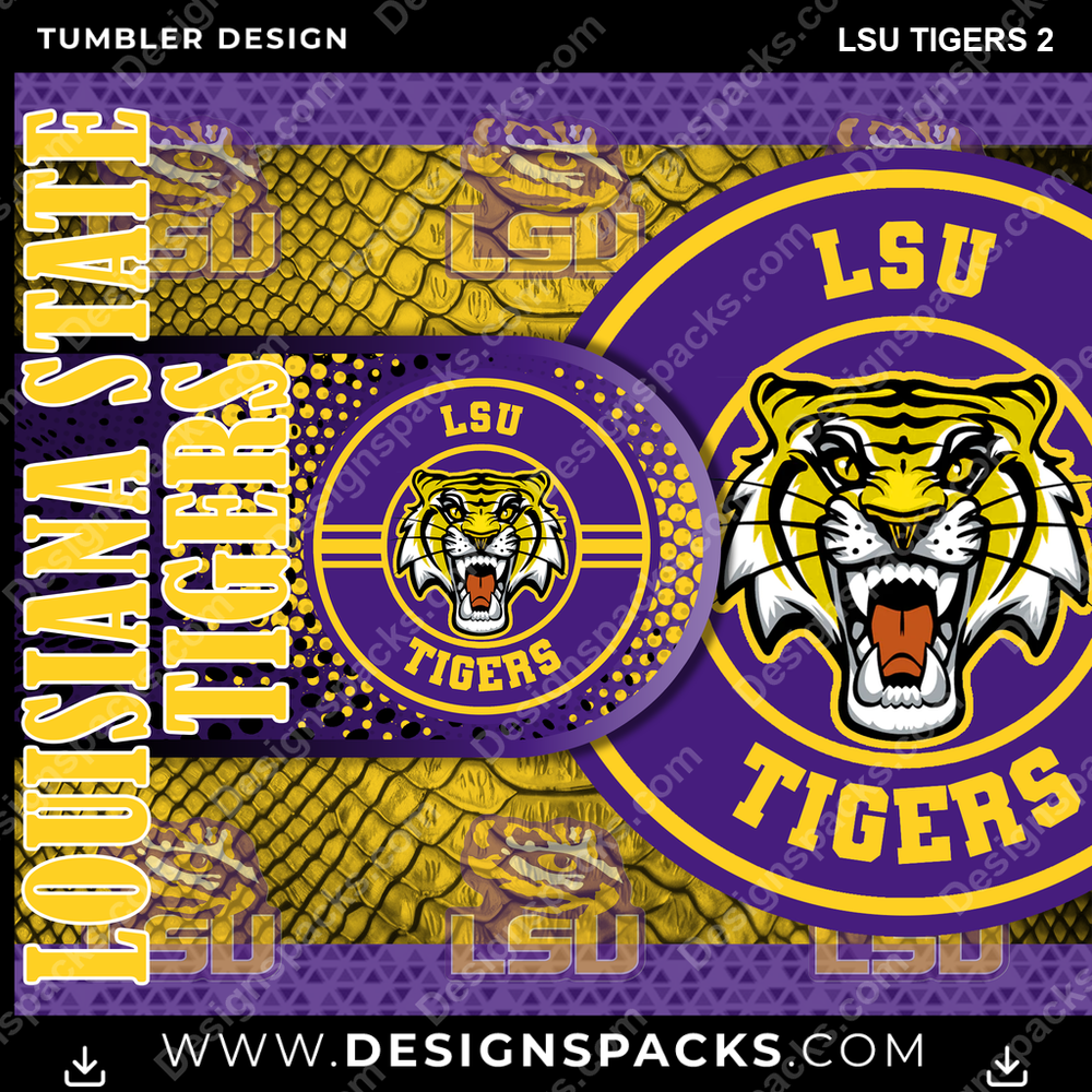 College Sport Hyper LSU Tigers 2 Tumbler Digital Wrap Design