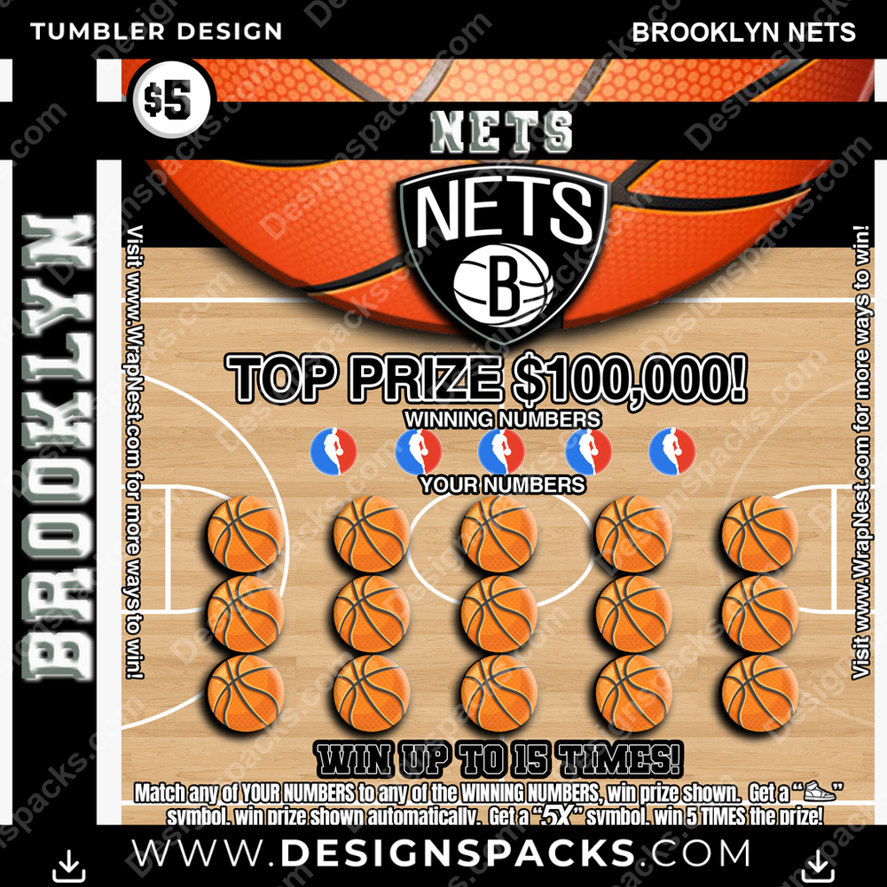 Basketball Lottery Ticket Brooklyn Nets Tumbler Digital Wrap Design