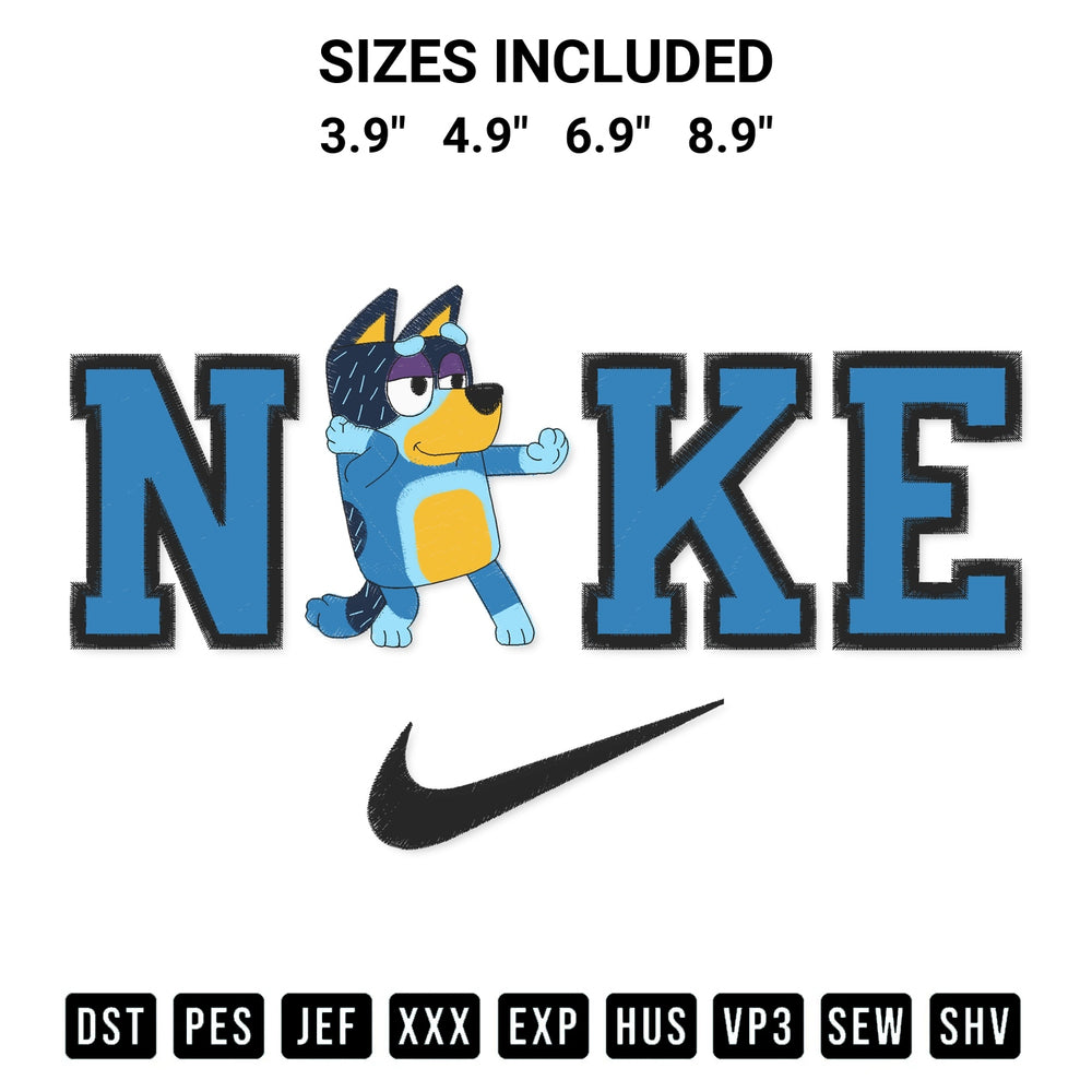 Looking for the perfect pattern? Download the Bluey Bandit Dad X Nike Embroidery Design embroidery design today at Designspacks.com. Crisp, clean stitching guaranteed. Available sizes: 3.9", 4.9", 6.9", 8.9".
