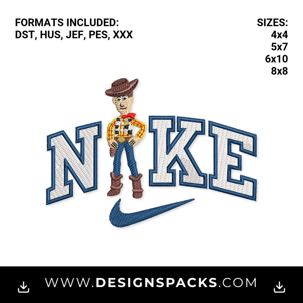 Toy Story Woody Nike Swoosh Logo Embroidery Design - Instant digital download pattern at Designspacks.com