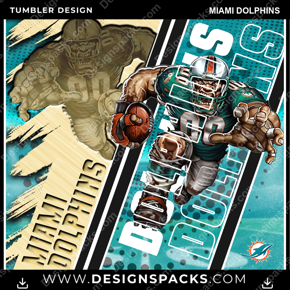 Football Silhouette Miami Dolphins Tumbler Digital Wrap Design