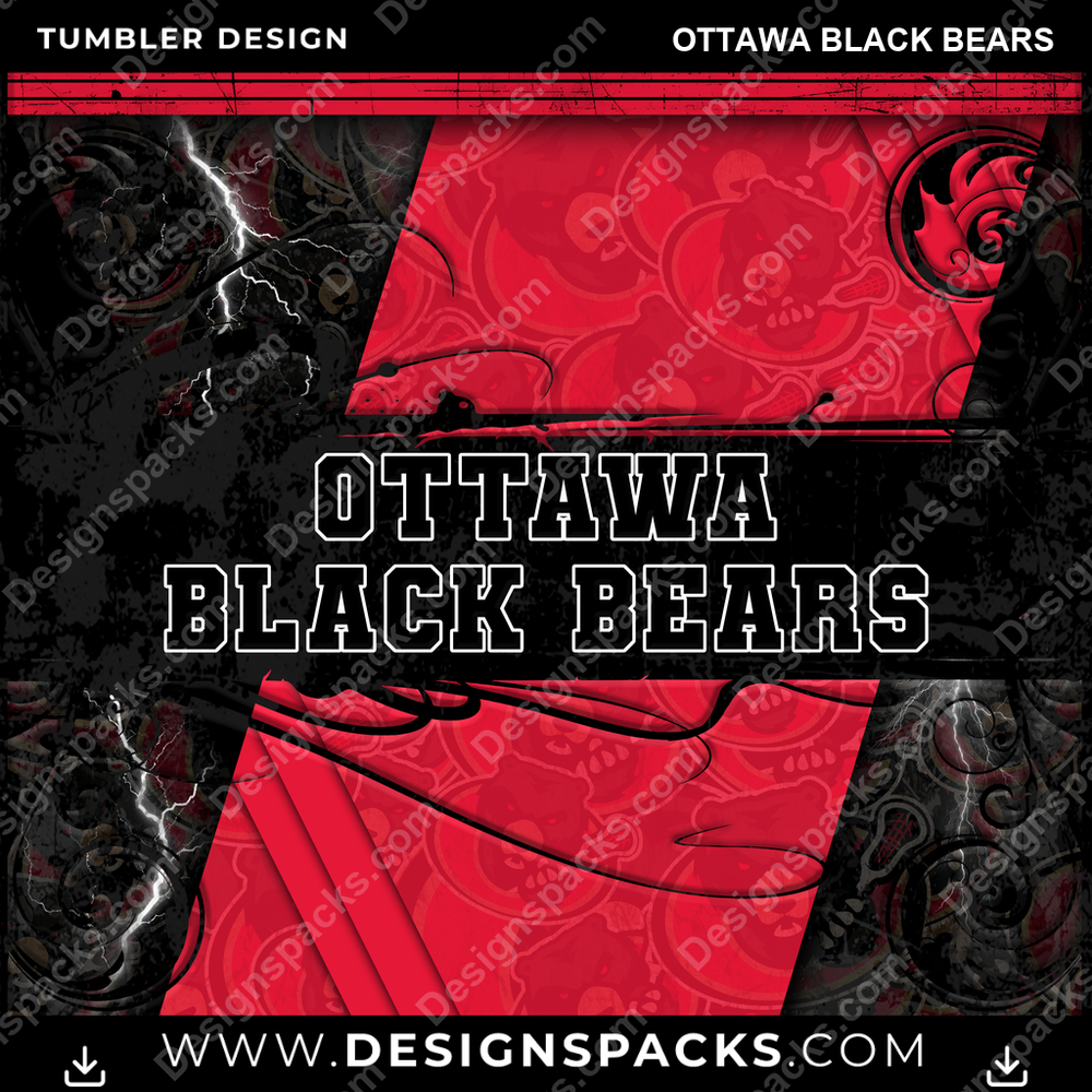 Lacrosse Elegant Ottawa Black Bears Tumbler Digital Wrap Design