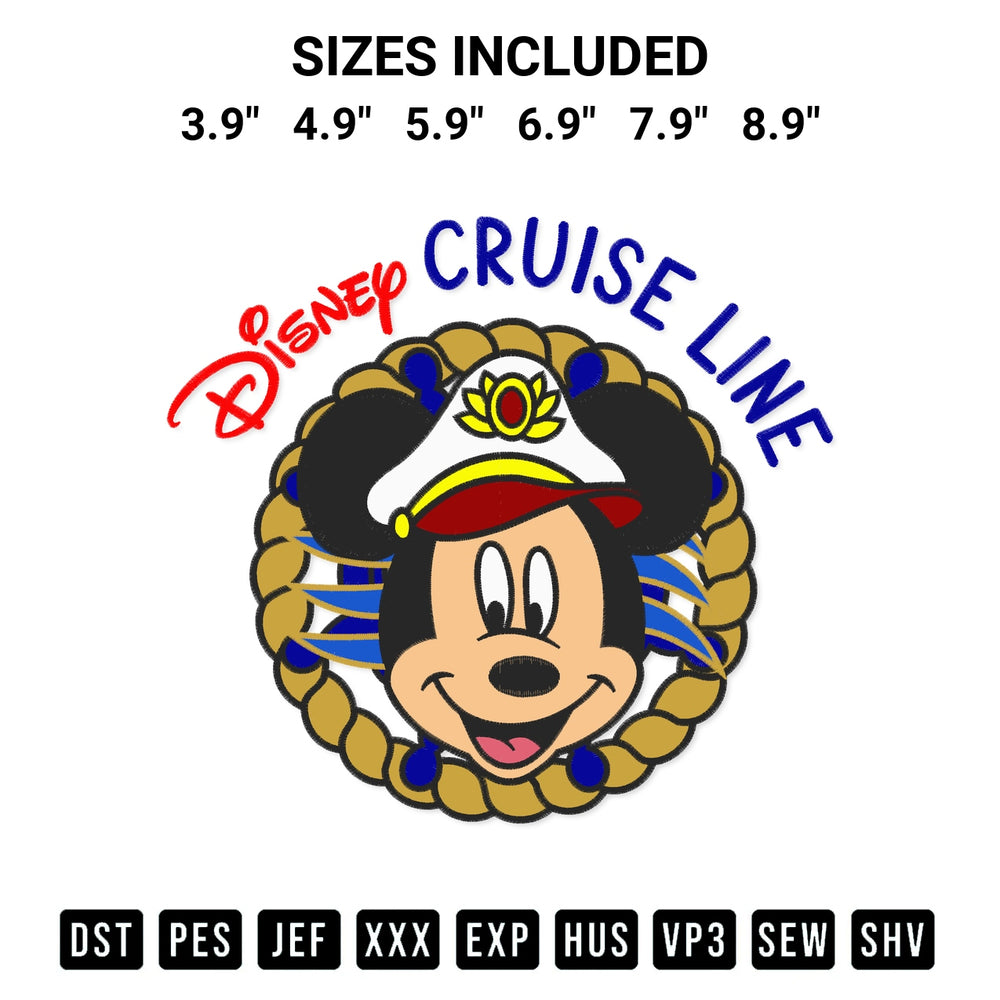 Shop the Mickey Disney Cruise Line Embroidery Design machine embroidery pattern at Designspacks.com. Beautifully digitized for flawless stitching on any fabric. Available sizes: 3.9", 4.9", 5.9", 6.9", 7.9", 8.9".