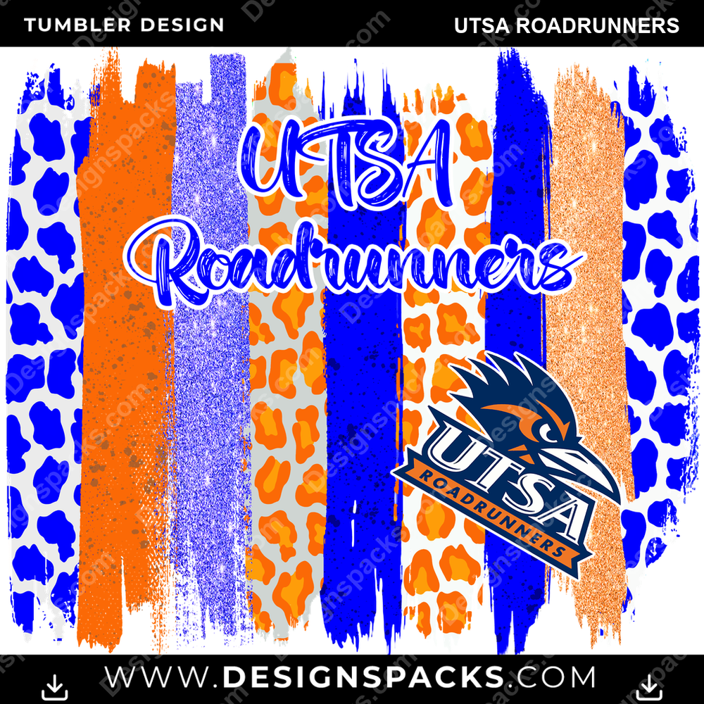 College Sport Brush Strokes UTSA Roadrunners NCAA College Sport Tumbler Digital Wrap Design Download