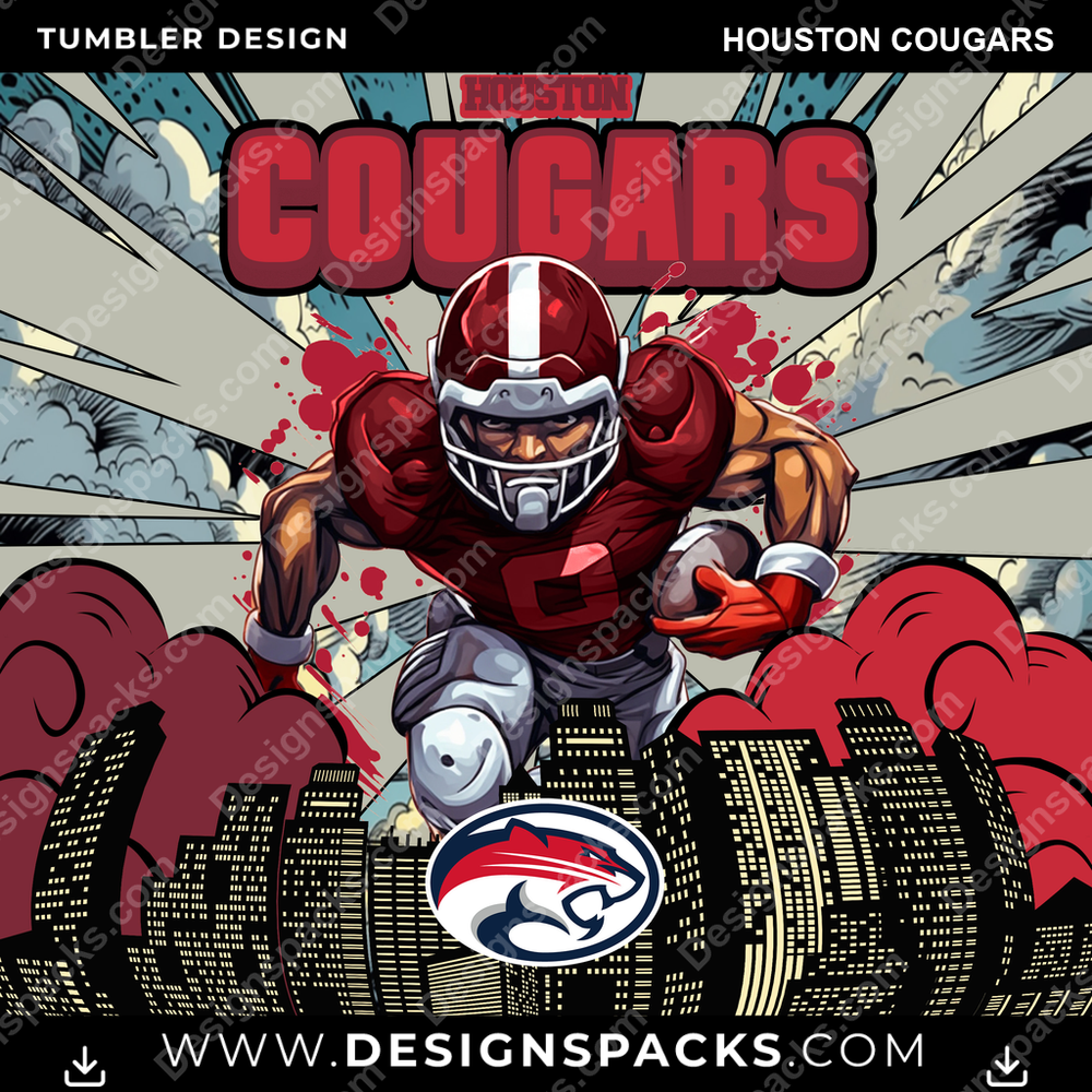 College Sport Comic Cover Houston Cougars Tumbler Digital Wrap Design