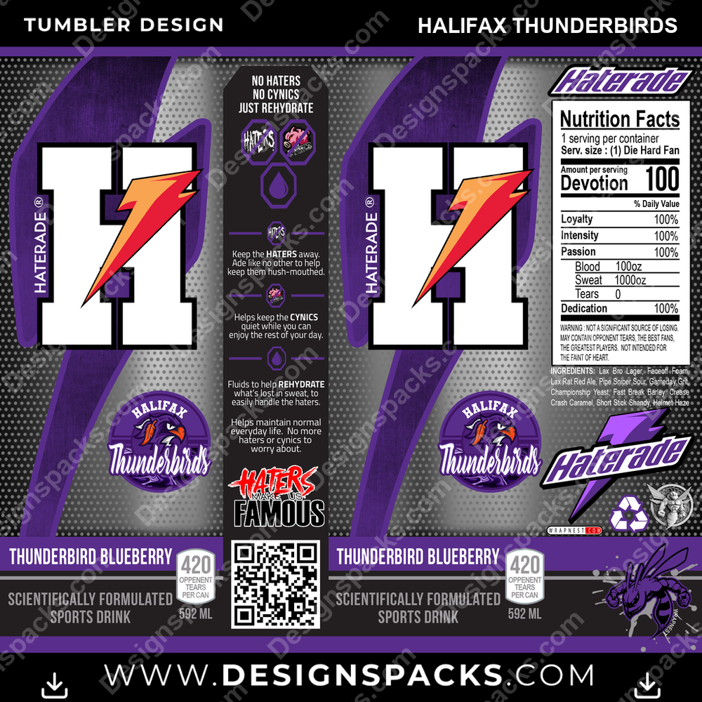 Lacrosse Haterade Halifax Thunderbirds Tumbler Digital Wrap Design