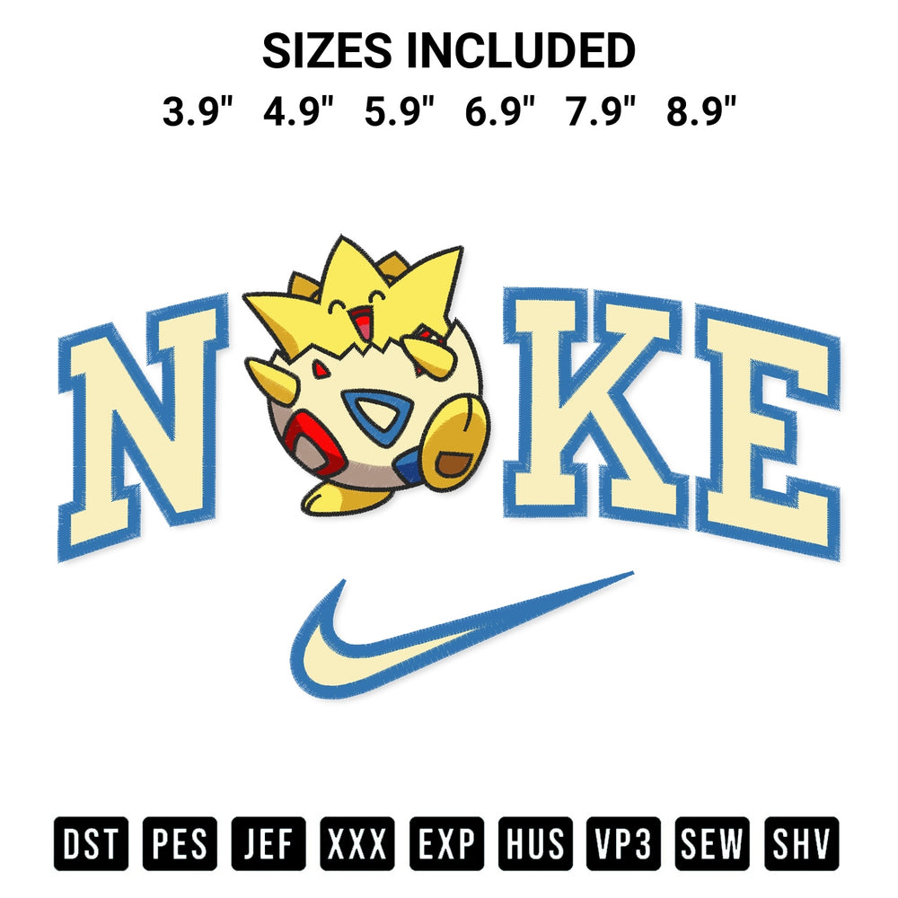 Shop the Nike Togepi Embroidery Design machine embroidery pattern at Designspacks.com. Beautifully digitized for flawless stitching on any fabric. Available sizes: 3.9", 4.9", 5.9", 6.9", 7.9", 8.9".