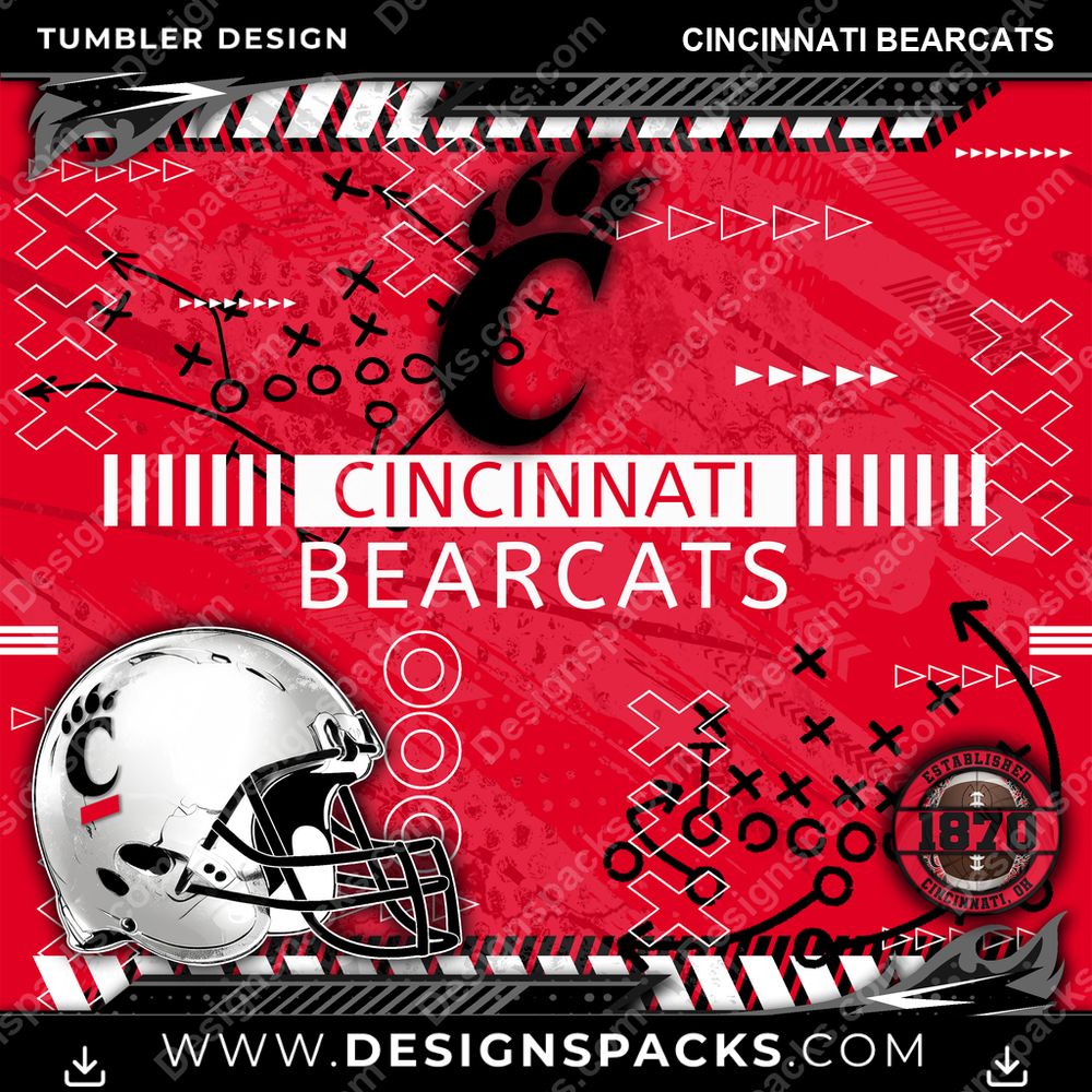 College Sport Xs & Os Cincinnati Bearcats Tumbler Digital Wrap Design