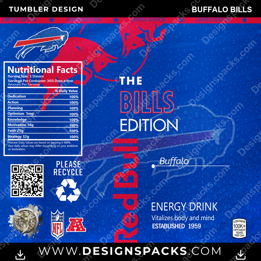 Football Red Bull Buffalo Bills NFL Football Tumbler Digital Wrap Design Download