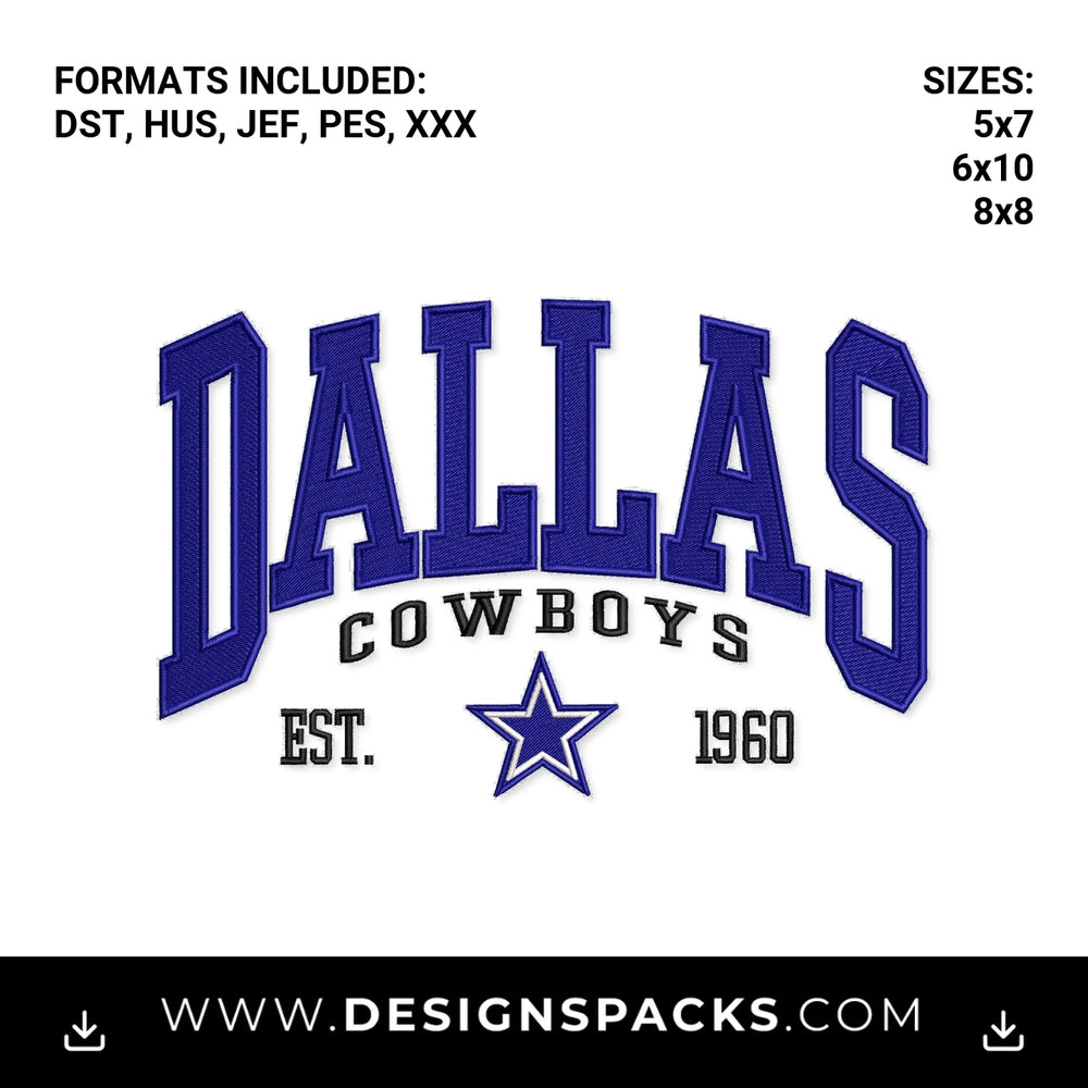 Dallas Cowboys Est 1960 Vintage Star Logo Embroidery Design - Instant digital download pattern at Designspacks.com