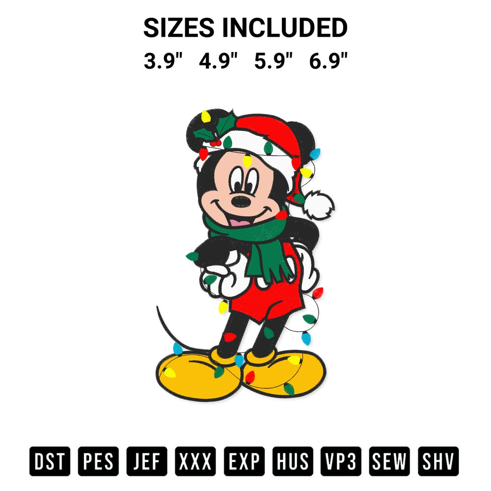 Get the Mickey Mouse Christmas Lights Embroidery Design embroidery design for your custom crafts! Premium digitized files available for instant download at Designspacks.com. Available sizes: 3.9", 4.9", 5.9", 6.9".