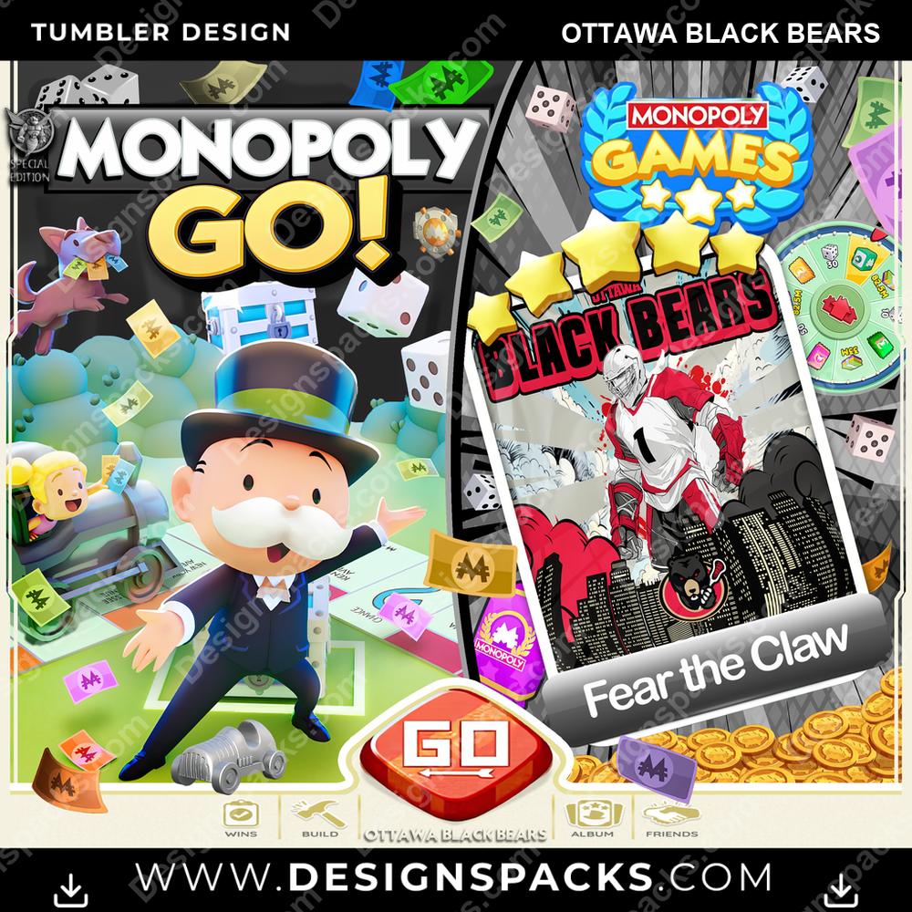 Lacrosse Monopoly Go! Ottawa Black Bears Tumbler Digital Wrap Design