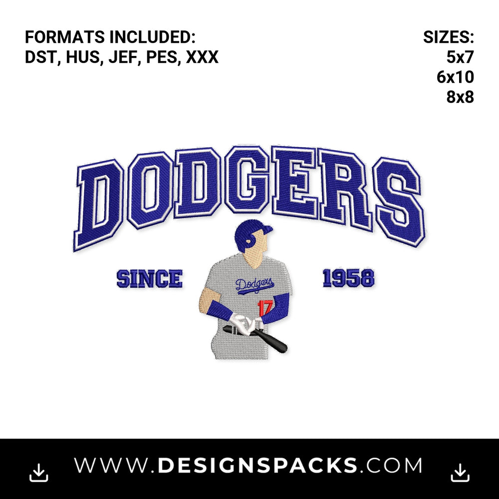 Dodgers #17 Baseball Player Since 1958 Embroidery Design - Instant digital download pattern at Designspacks.com