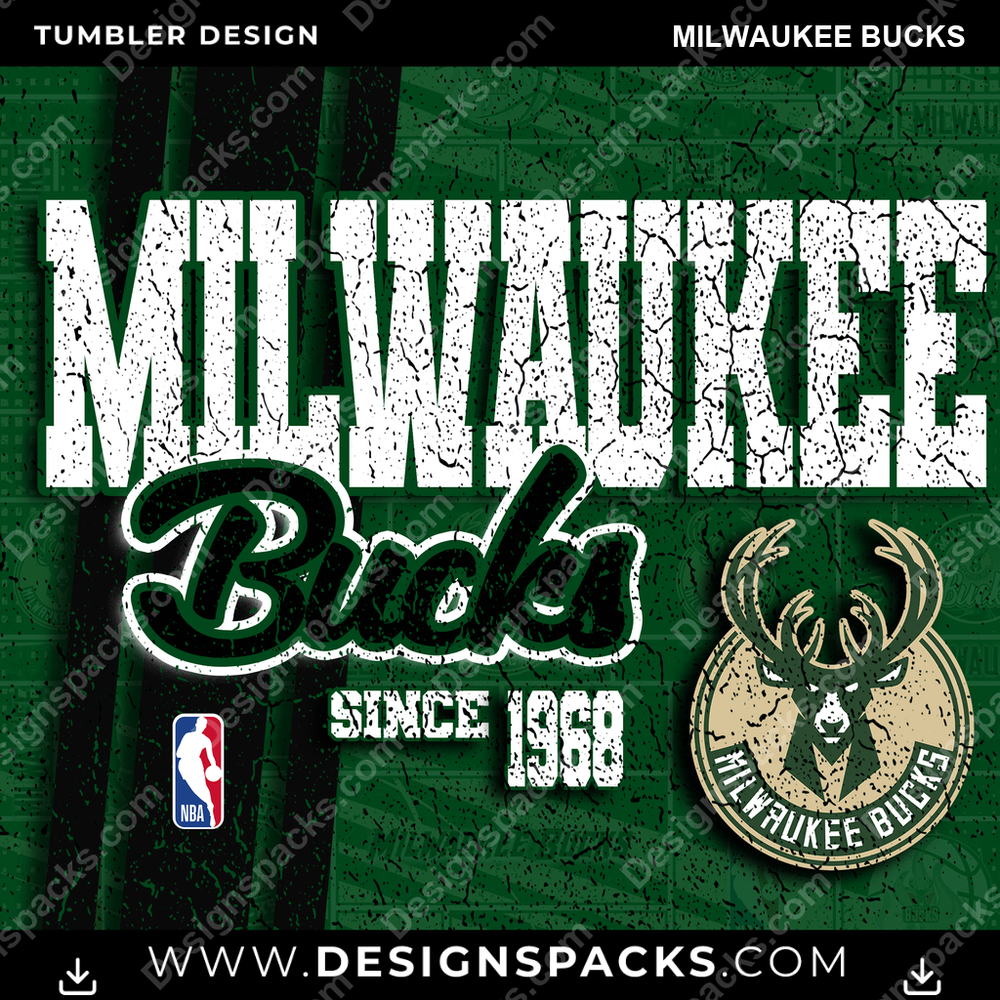 Basketball Grunge Milwaukee Bucks Tumbler Digital Wrap Design