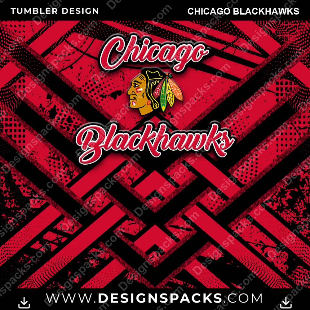 Ice Hockey Glitter Stripe Chicago Blackhawks NHL Hockey Tumbler Digital Wrap Design Download