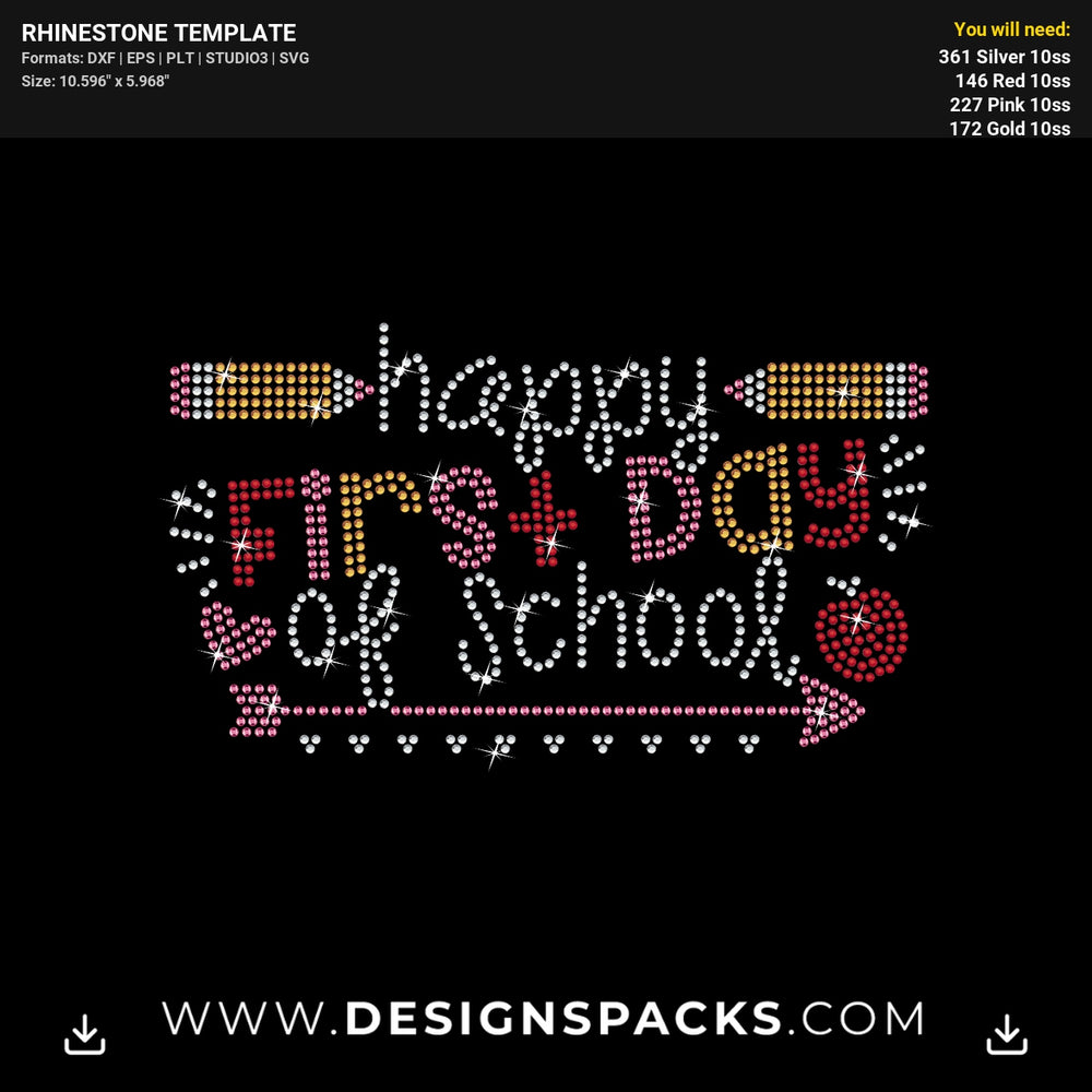 Happy First Day School Rhinestone Digital Template