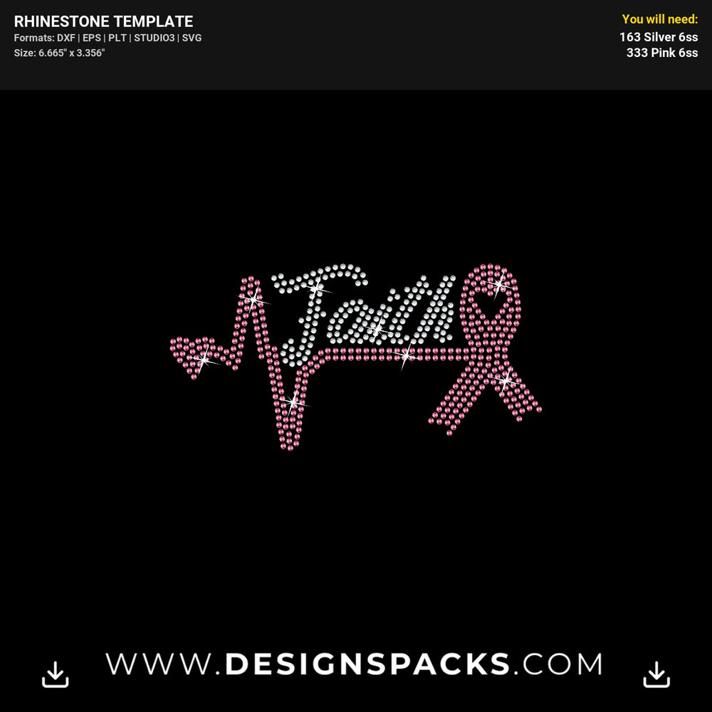 Faith Heart Pink Ribbon Mask Rhinestone Digital Template